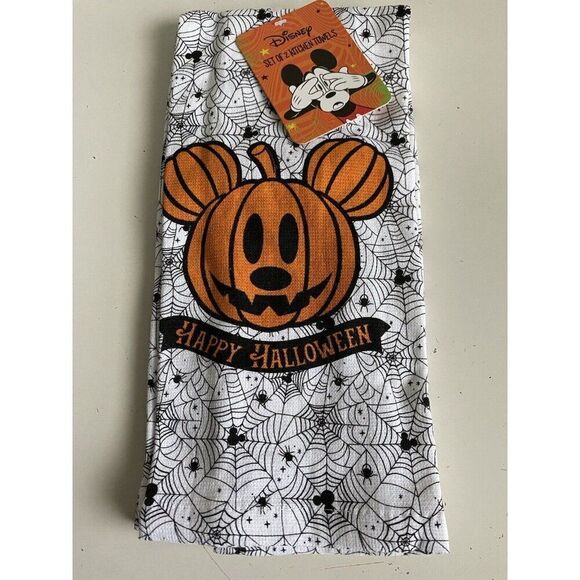 2 Pack Disney Mickey Mouse Happy Halloween Kitchen Towels Jack O Lantern NEW - Picture 1 of 12